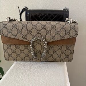 Gucci Beige and Brown GG Shoulder Bag with Silver Hardware